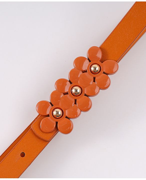 Pine Kids Belt with Floral Applique - Brown