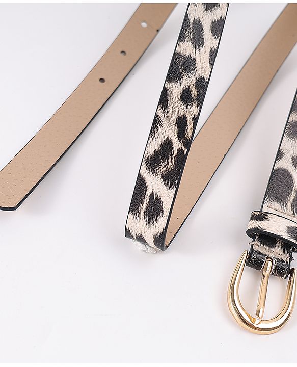 Pine Kids Belt with Leopard Print - Khaki