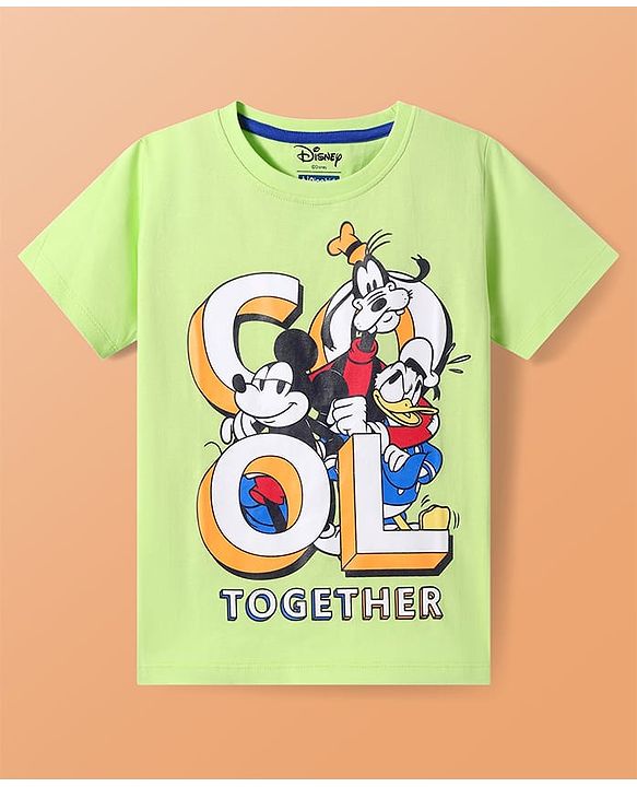 Pine Kids Disney Single Jersey Knit Half Sleeves T-Shirt with Mickey Mouse & Friends Graphics Pack of 3 - Light Green Blue & White