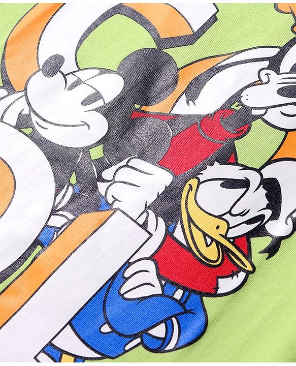 Pine Kids Disney Single Jersey Knit Half Sleeves T-Shirt with Mickey Mouse & Friends Graphics Pack of 3 - Light Green Blue & White