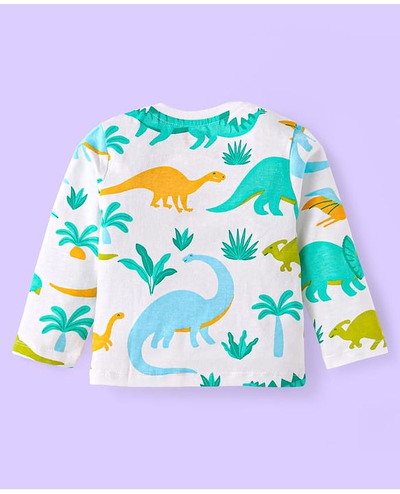 Babyhug Cotton Knit Full Sleeves Night Suit with Dino Print - White