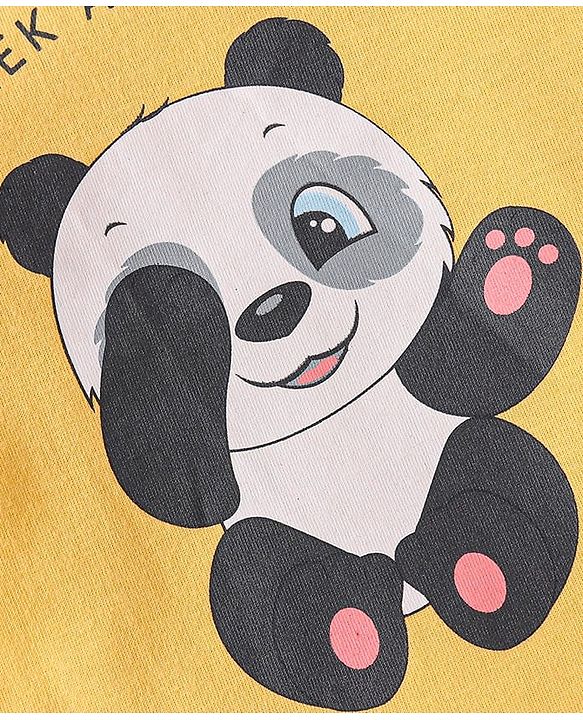 Babyhug Cotton Knit Full Sleeves Night Suit With Panda Print - Yellow