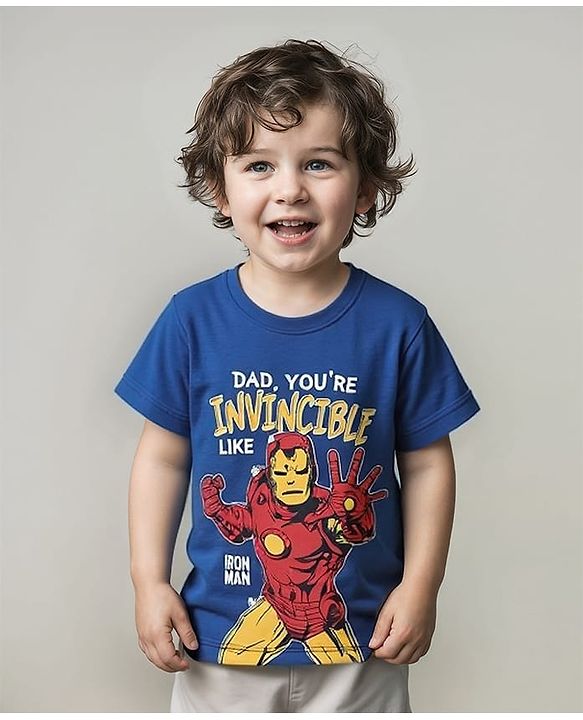 Babyhug Marvel Single Jersey Knit Half Sleeve T-Shirt With Iron Man Graphic - Blue