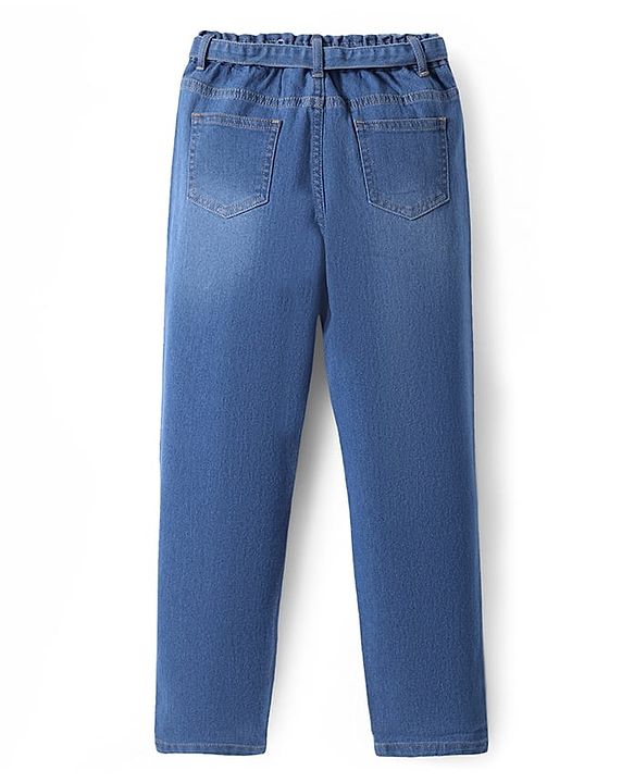 Pine Kids Full Length Washed Denim Jeans with Hearts Rhinestone Print - Blue