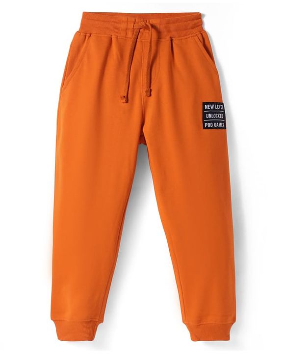 Pine Kids Knit Full Length Lounge Pant With Text Patch - Dark Orange