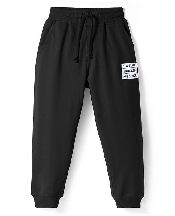 Pine Kids Knit Full Length Lounge Pant With Text Patch - Black
