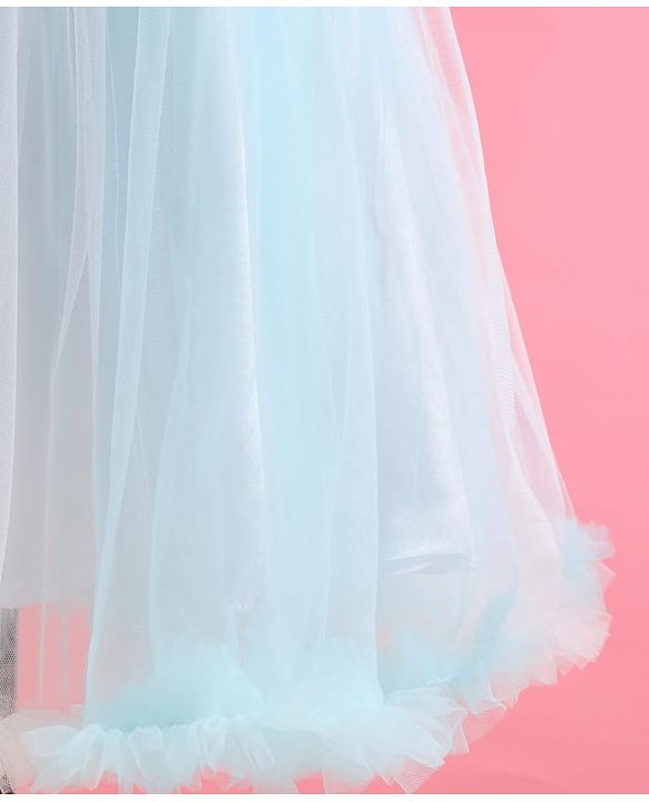 Babyhug Woven Sleeveless Party Dress With Sequinned & Ruffled Yoke - Light Blue