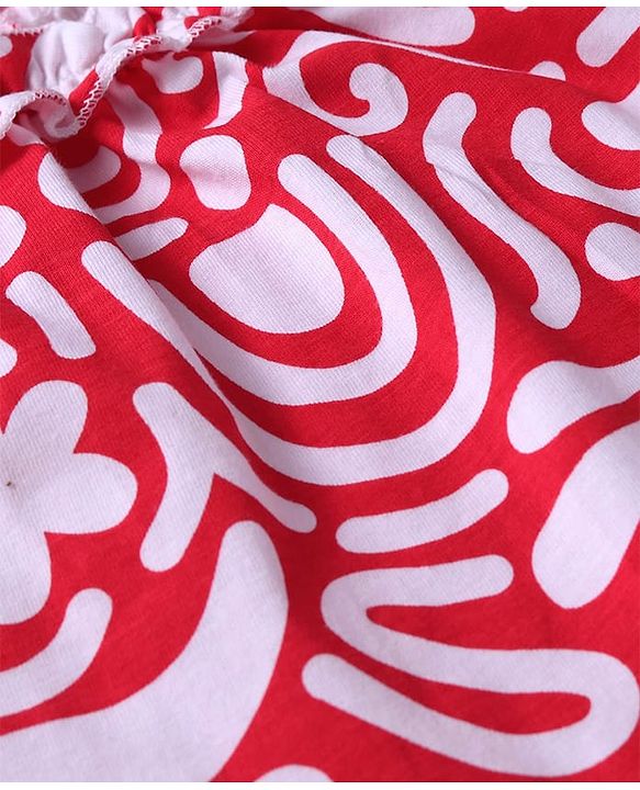 Babyhug Single Jersey Knit Sleeveless Printed Top & Denim Shorts Set - Red