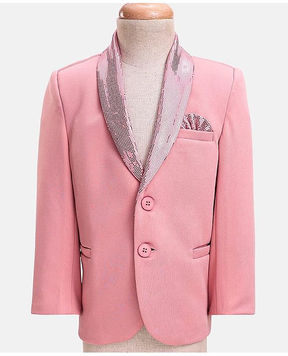 Babyhug Knit Full Sleeves Solid Color 4 Piece Party Suit with Bow & Sequin Applique - Pink