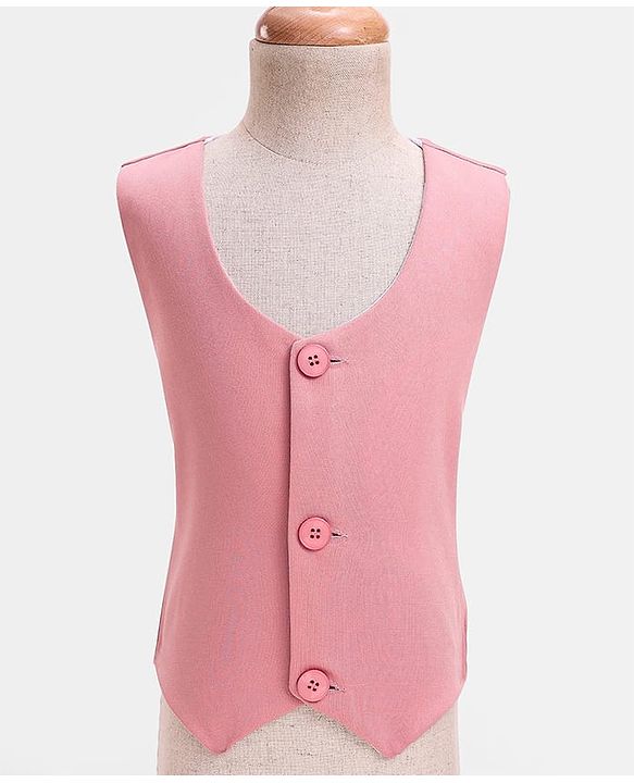 Babyhug Knit Full Sleeves Solid Color 4 Piece Party Suit with Bow & Sequin Applique - Pink
