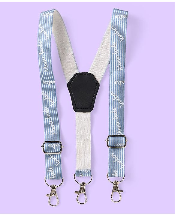 Babyhug Woven Full Sleeves Text Printed 3 Piece Party Suit with Bow Suspender & Hat - Light Blue
