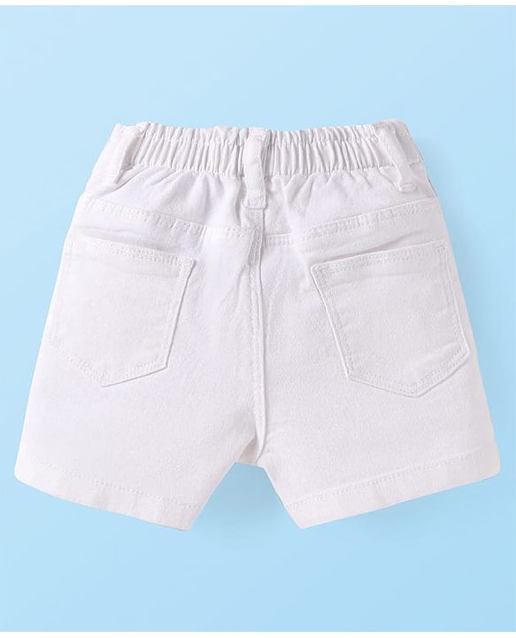 Babyhug Single Jersey Denim Half Sleeves Top & Shorts Set with Beach Theme Print - White & Pink