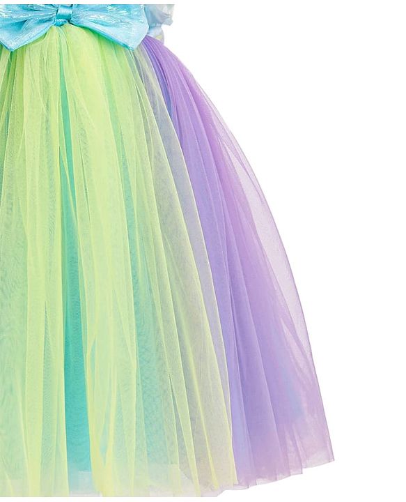 Babyhug Woven Sleeveless Fit & Flare Mesh Party Dress with Bow & Floral Applique - Purple & Light Blue