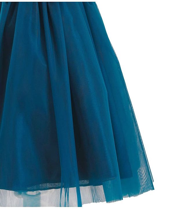 Babyhug Woven Sleeveless Fit & Flare Party Dress with Floral Corsage - Teal Blue