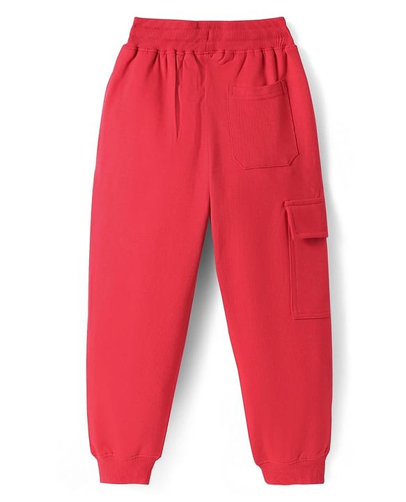 Pine Kids Cotton Knit Full Length Lounge Pants With Racer Text Print - Red