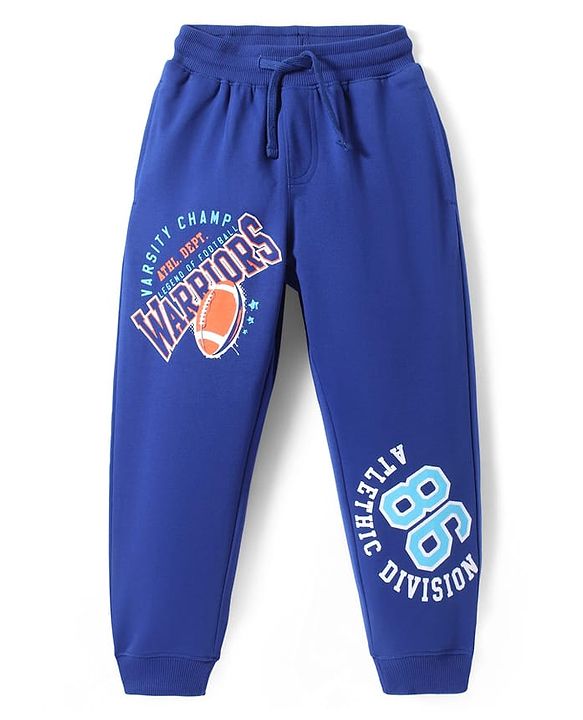 Pine Kids Knit Full Length Lounge Pants with Text Print - Blue