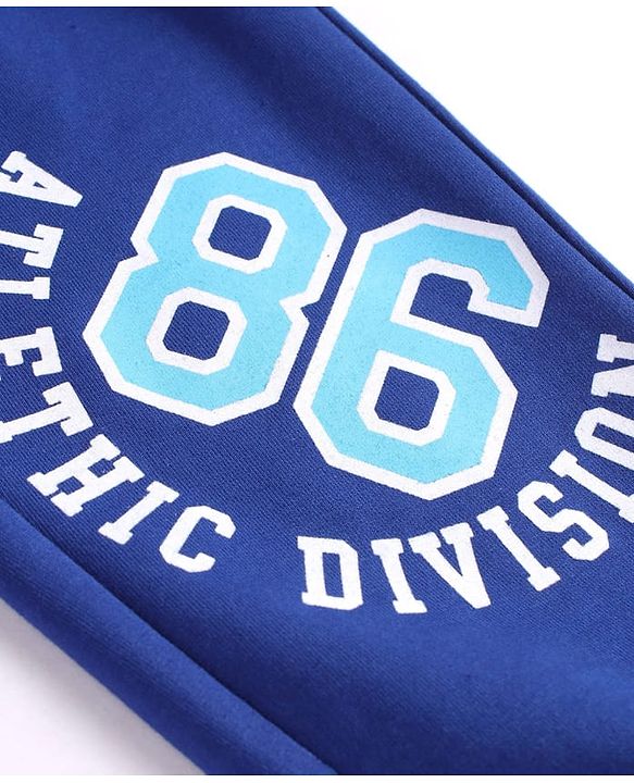 Pine Kids Knit Full Length Lounge Pants with Text Print - Blue