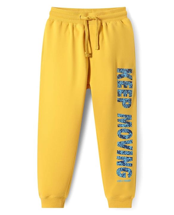 Pine Kids Knit Full Length Lounge Pant With Text Print - Golden