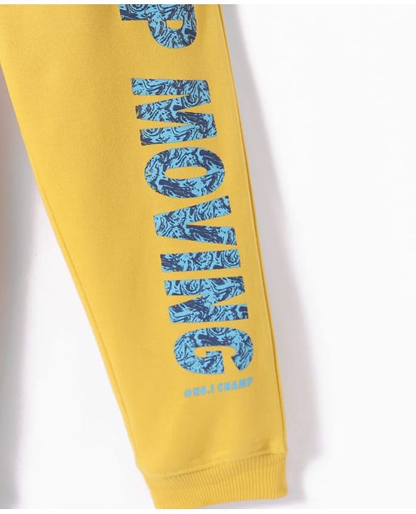 Pine Kids Knit Full Length Lounge Pant With Text Print - Golden