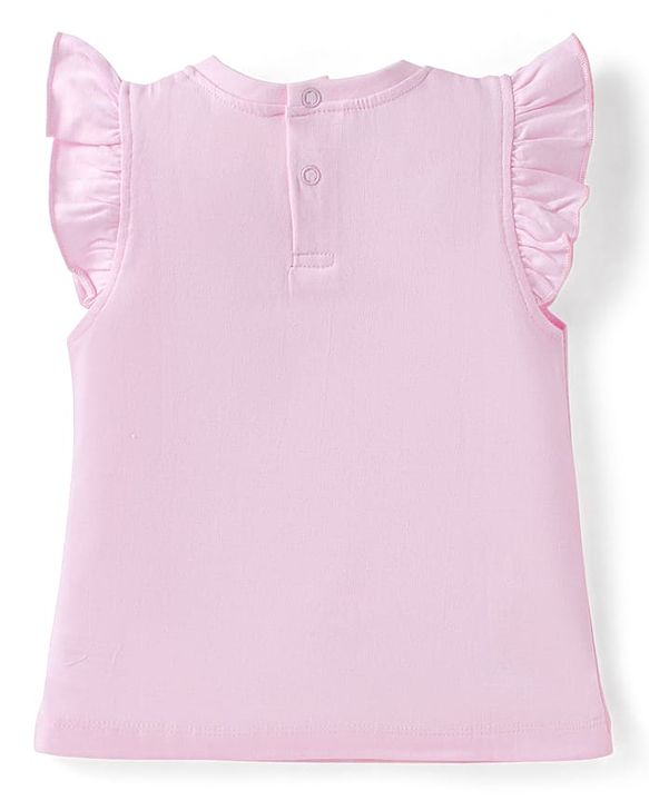 Babyhug Cotton Knit Frill Sleeves Shorts Night Suit with Hearts & Text Print - Pink