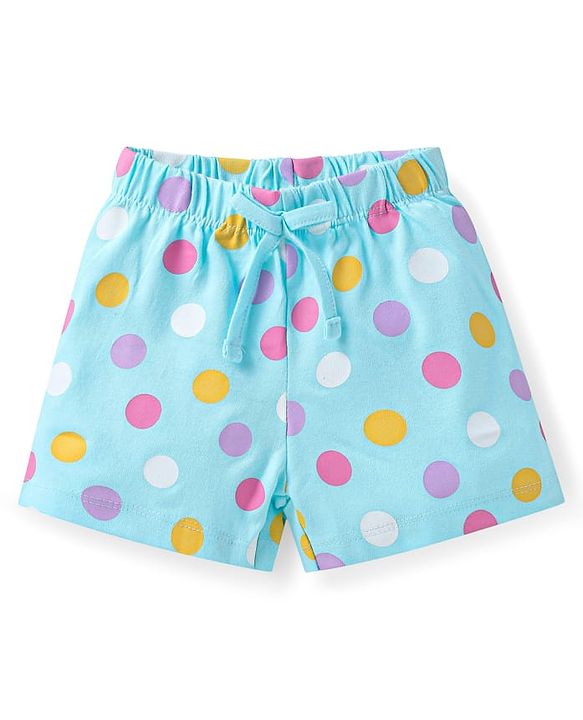 Babyhug Cotton Knit Frill Sleeves Shorts Night Suit with Giraffe & Polka Dots Print - Light Blue