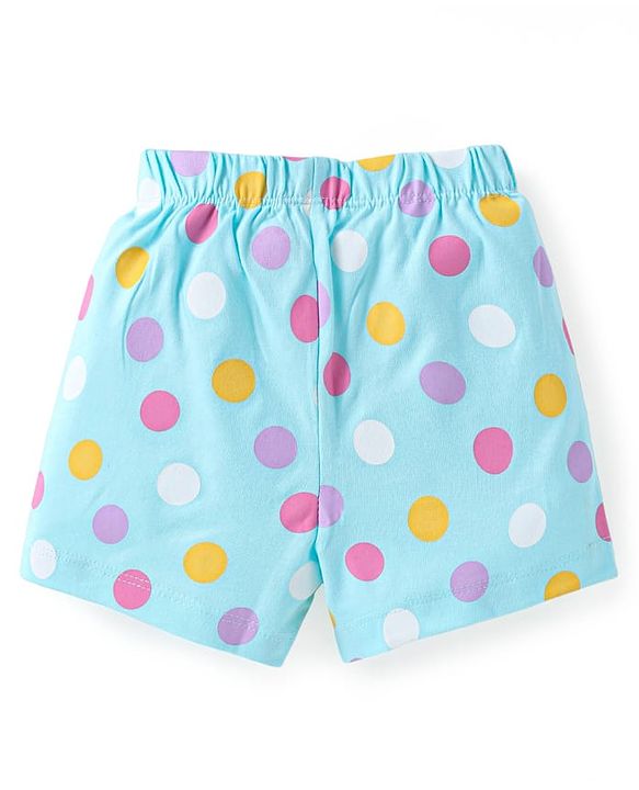 Babyhug Cotton Knit Frill Sleeves Shorts Night Suit with Giraffe & Polka Dots Print - Light Blue