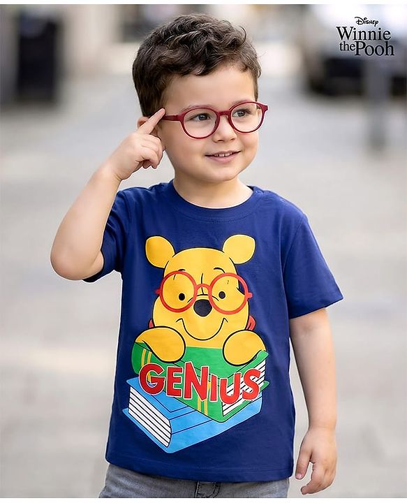 Babyhug Disney Single Jersey Knit Half Sleeves T-Shirt with Winnie the Pooh Graphic - Blue