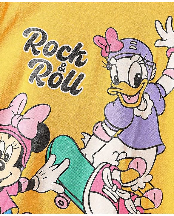 Babyhug Disney Single Jersey Knit Half Sleeves Frock With Minnie & Daisy Graphic - Yellow
