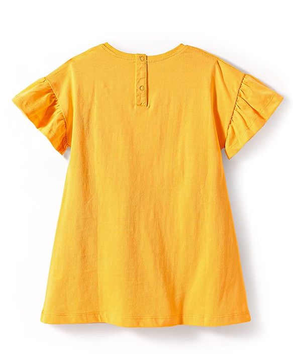 Babyhug Disney Single Jersey Knit Half Sleeves Frock With Minnie & Daisy Graphic - Yellow