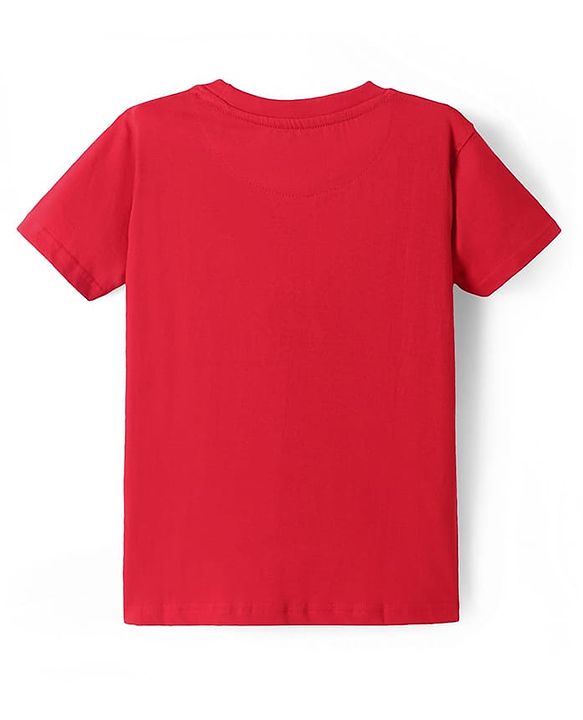 Pine Kids Cotton Knit Half Sleeves T-Shirt With Aircraft Text Print - Red