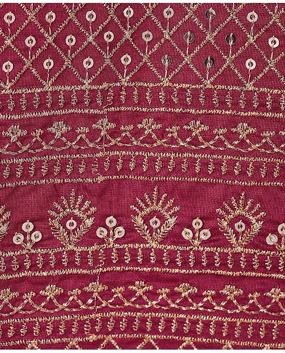 Pine Kids Woven Full Sleeves Floral Printed Kurta Pyjama Set with Emboroidered Nehru Jacket - Maroon