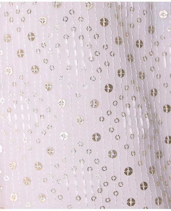 Pine Kids Woven Sleeveless Sequins Detailing Choli with Floral Printed Lehenga & Dupatta Set - Mustard & White