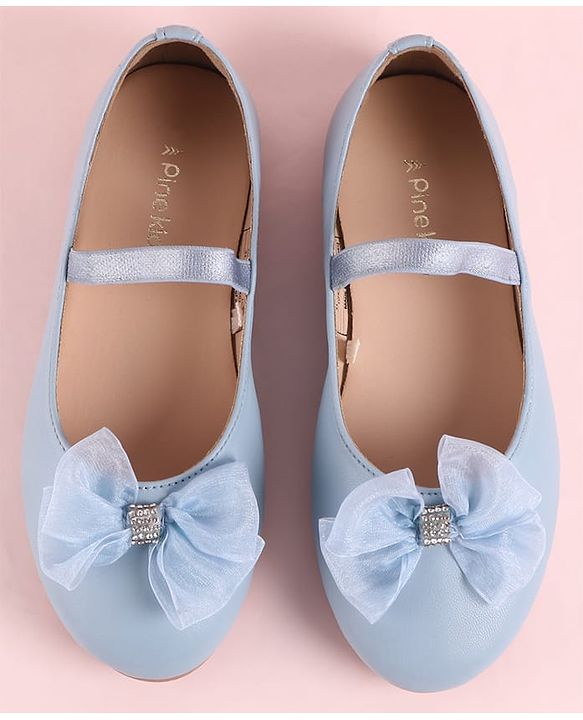Pine Kids Slip On Ballerina with Bow Applique - Sky Blue