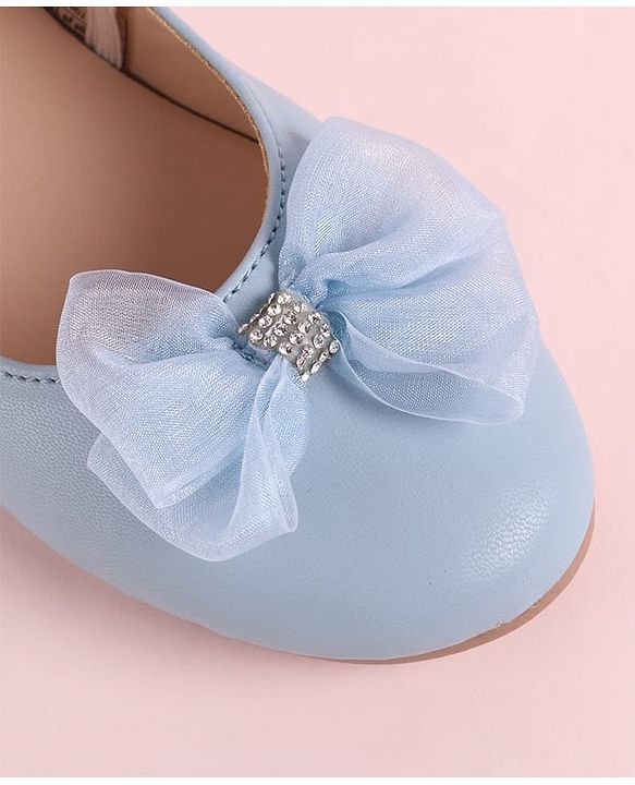 Pine Kids Slip On Ballerina with Bow Applique - Sky Blue