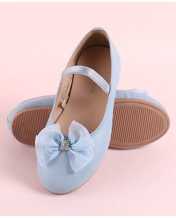 Pine Kids Slip On Ballerina with Bow Applique - Sky Blue