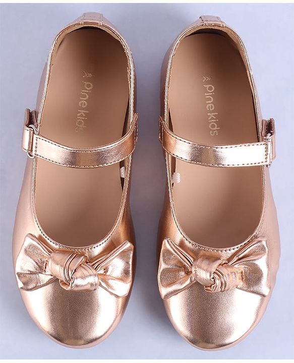 Pine Kids Velcro Closure Ballerina with Bow Applique - Golden