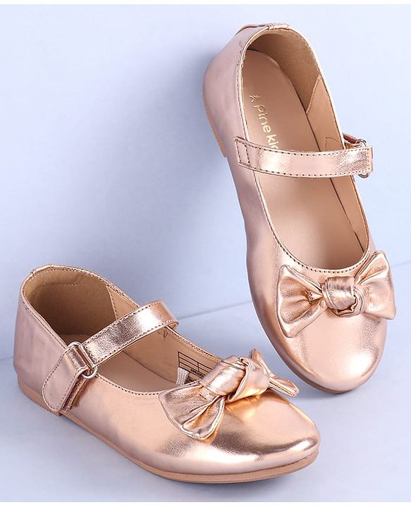 Pine Kids Velcro Closure Ballerina with Bow Applique - Golden