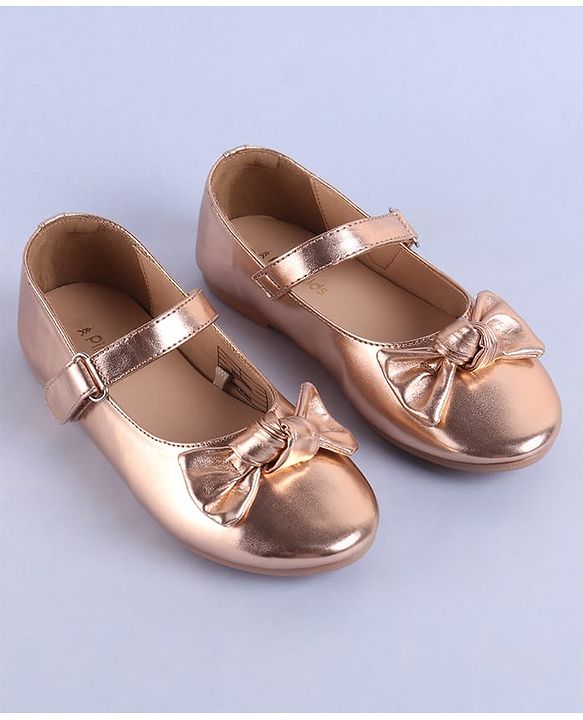Pine Kids Velcro Closure Ballerina with Bow Applique - Golden