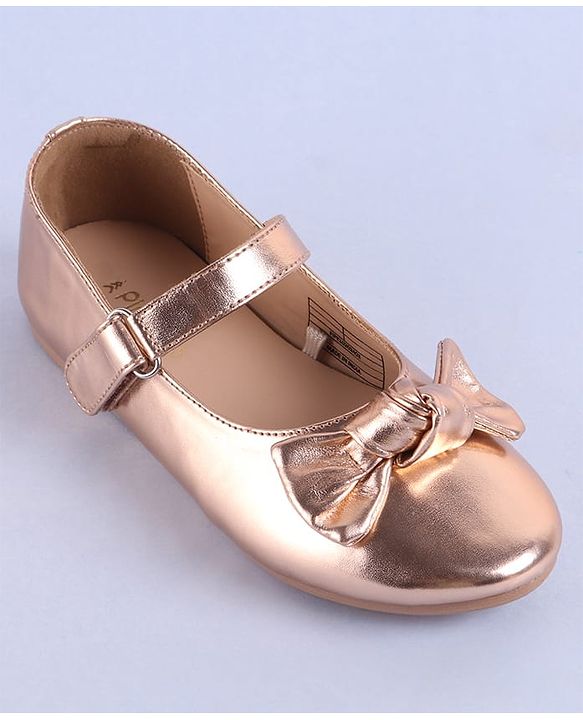 Pine Kids Velcro Closure Ballerina with Bow Applique - Golden