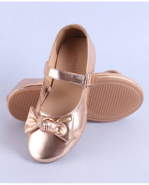 Pine Kids Velcro Closure Ballerina with Bow Applique - Golden