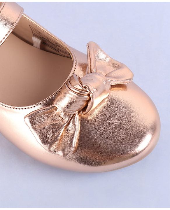 Pine Kids Velcro Closure Ballerina with Bow Applique - Golden