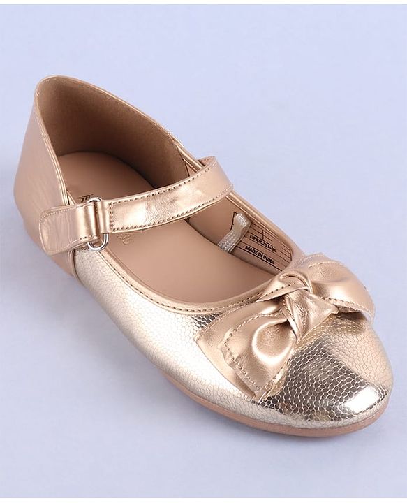 Pine Kids Velcro Closure Ballerina with Bow Applique - Rose Gold