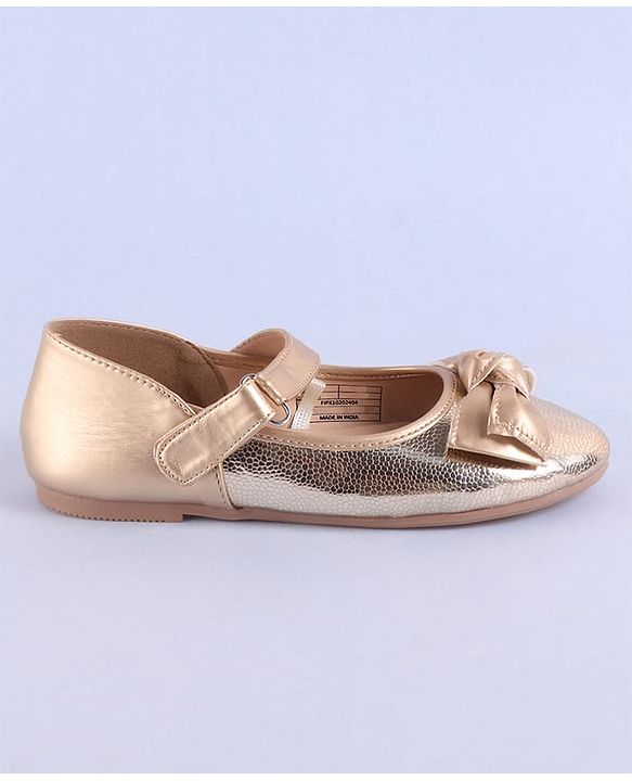 Pine Kids Velcro Closure Ballerina with Bow Applique - Rose Gold