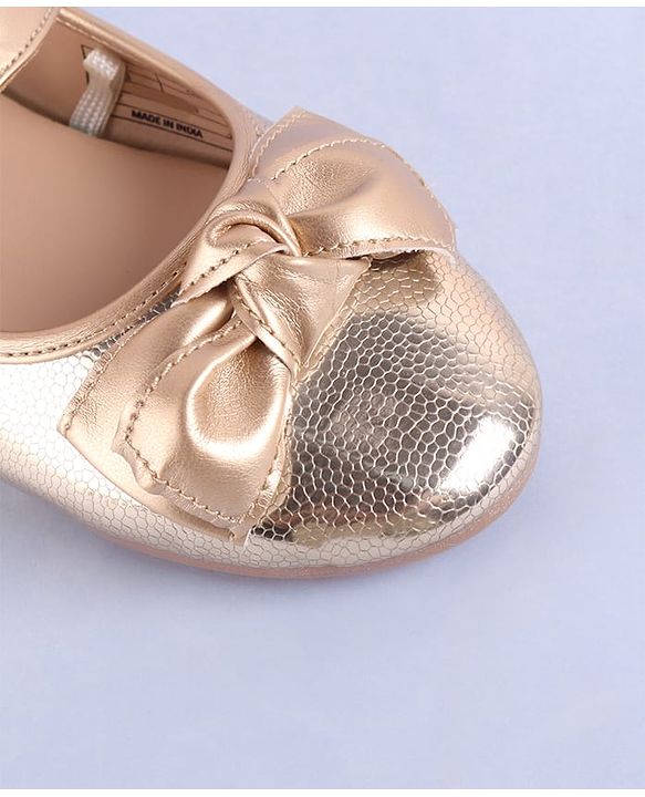 Pine Kids Velcro Closure Ballerina with Bow Applique - Rose Gold