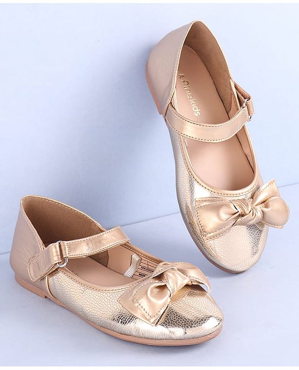 Pine Kids Velcro Closure Ballerina with Bow Applique - Rose Gold