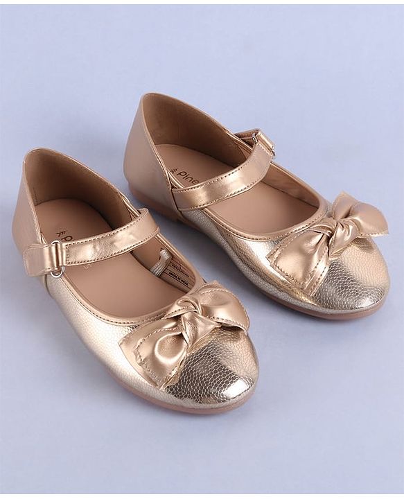 Pine Kids Velcro Closure Ballerina with Bow Applique - Rose Gold