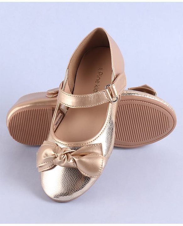 Pine Kids Velcro Closure Ballerina with Bow Applique - Rose Gold
