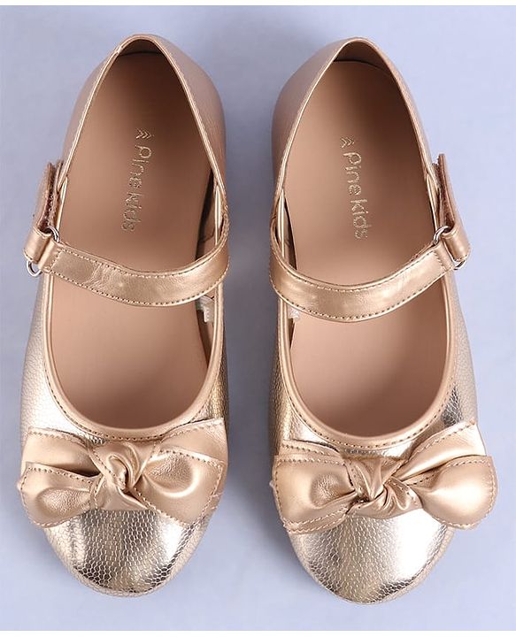 Pine Kids Velcro Closure Ballerina with Bow Applique - Rose Gold