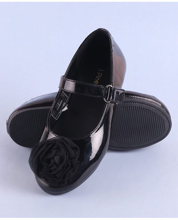 Pine Kids Velcro Closure Ballerina with Floral Applique - Black