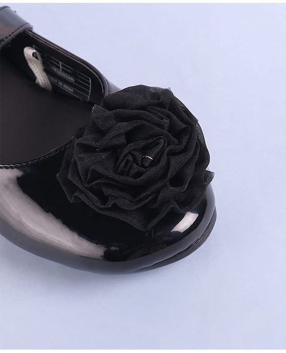 Pine Kids Velcro Closure Ballerina with Floral Applique - Black